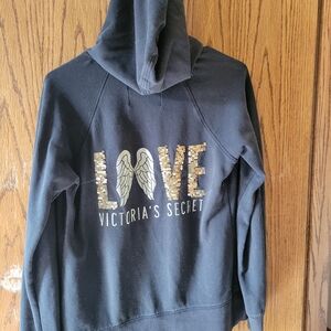 Victoria's Secret Black Hoodie with Gold Sequin 'LOVE' and Wings